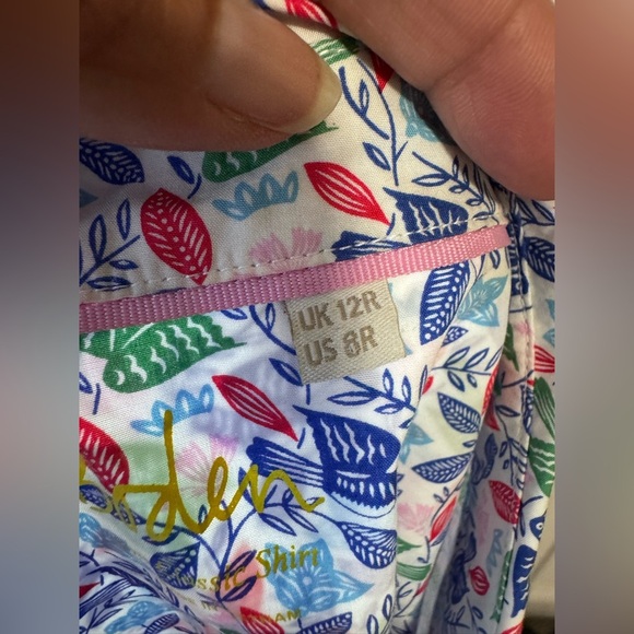 Boden Colorful Leaf Print Classic Cotton Button Down Shirt Size 8R - Picture 4 of 8